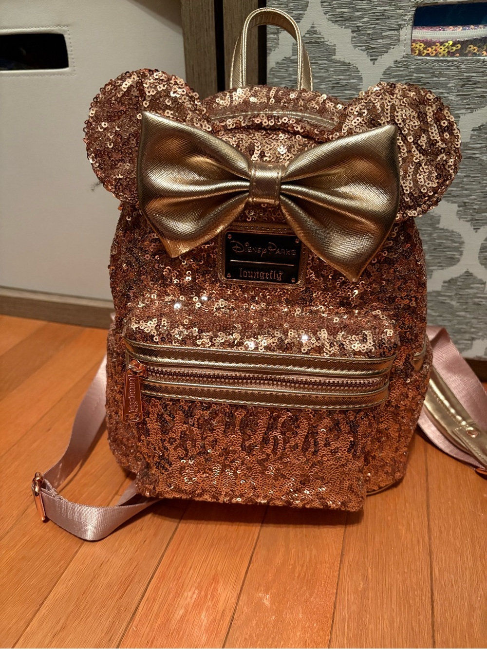 Loungefly Rose Gold Sequin Minnie Bow Mini Backpack